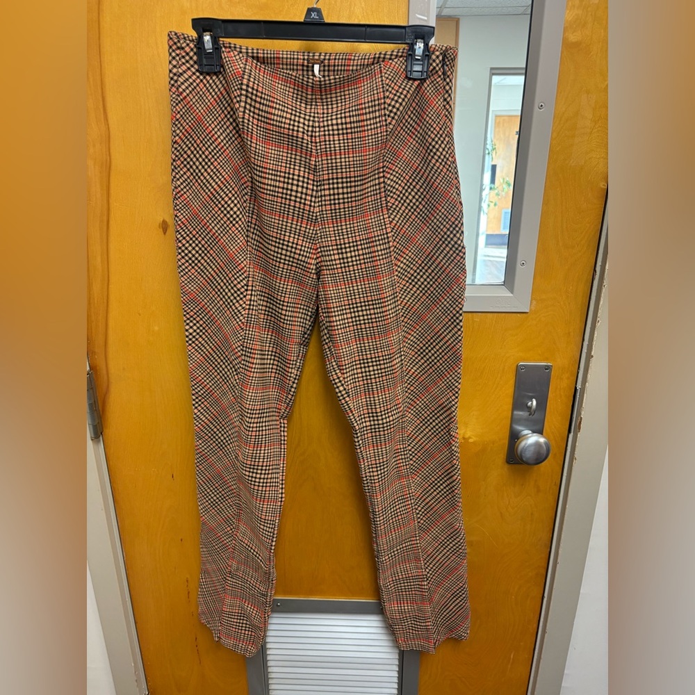 Free People Plaid Straight Leg Pants - Red and Black